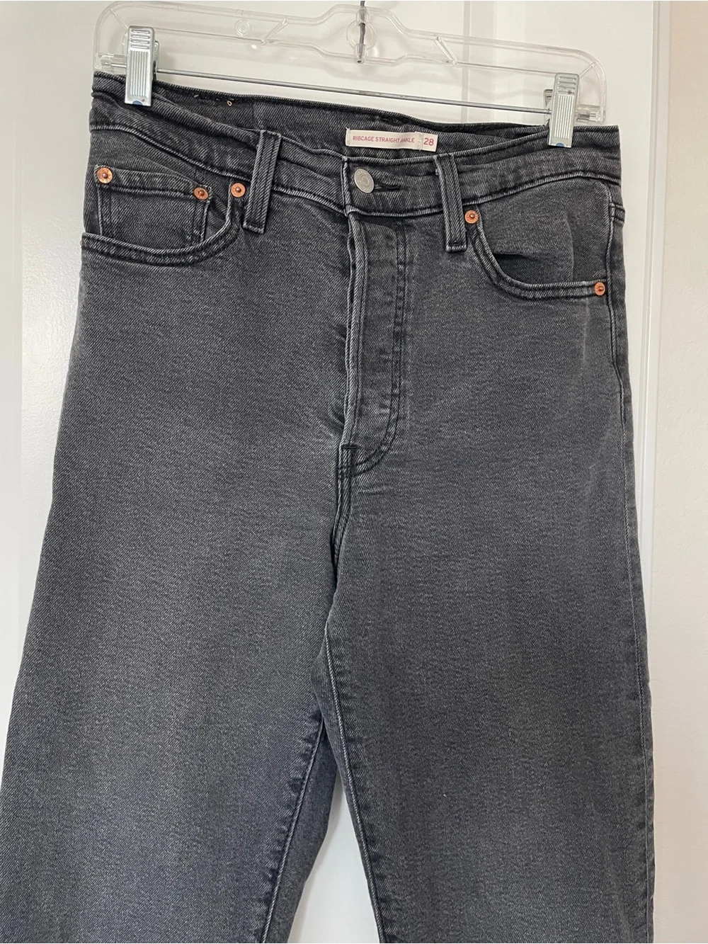 Levi's Men's Washed Charcoal Ribcage Straight Ankle Jeans Button Fly